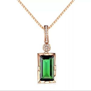 18K Gold Filled Lab Created Green Emerald Necklace